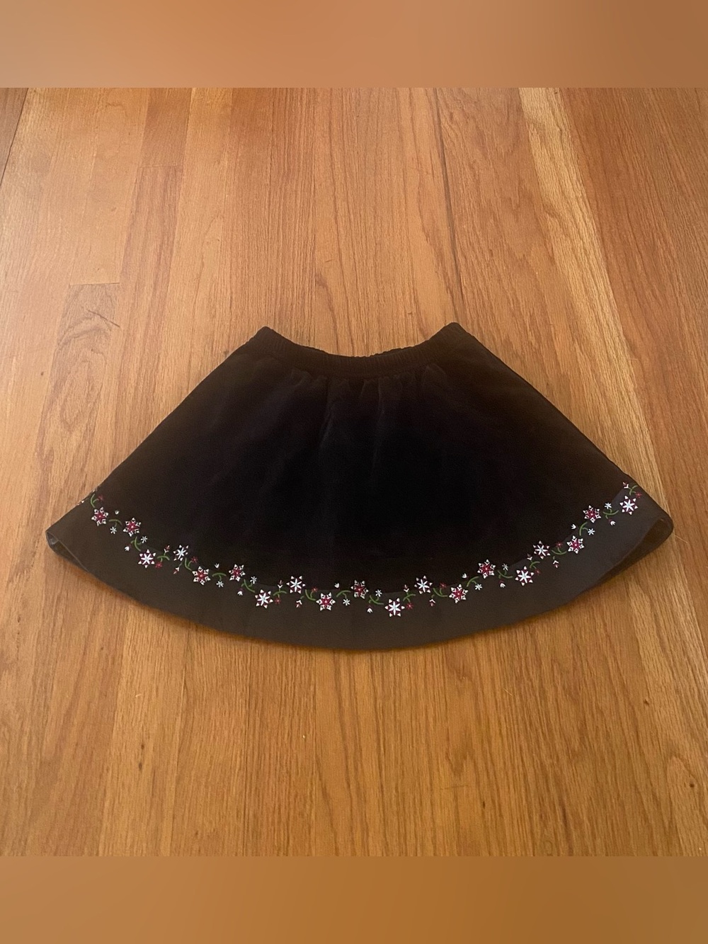 Hanna Andersson Holiday Black Velvet Skirt with Snowflakes Embroidery